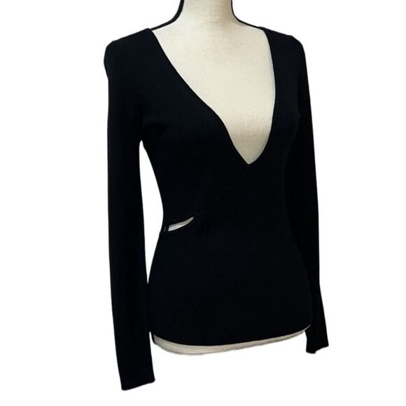 FTF V-Neck Ribbed Knit Cutout Sweater - Picture 3 of 11